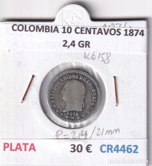 Monete antiche di America: CR4462 MONEDA COLOMBIA 10 CENTAVOS 1874 2,4 GR PLATA