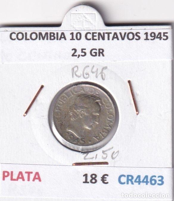 Monete antiche di America: CR4463 MONEDA COLOMBIA 10 CENTAVOS 1945 2,5 GR PLATA