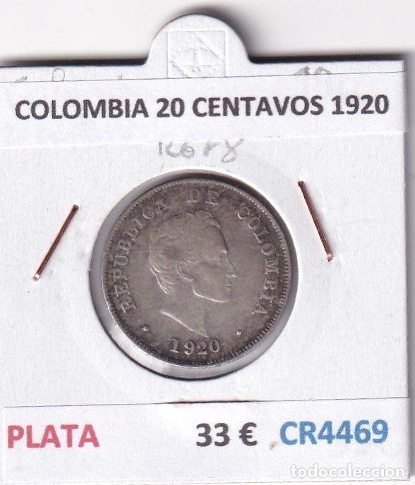 Monete antiche di America: CR4469 MONEDA COLOMBIA 20 CENTAVOS 1920 PLATA