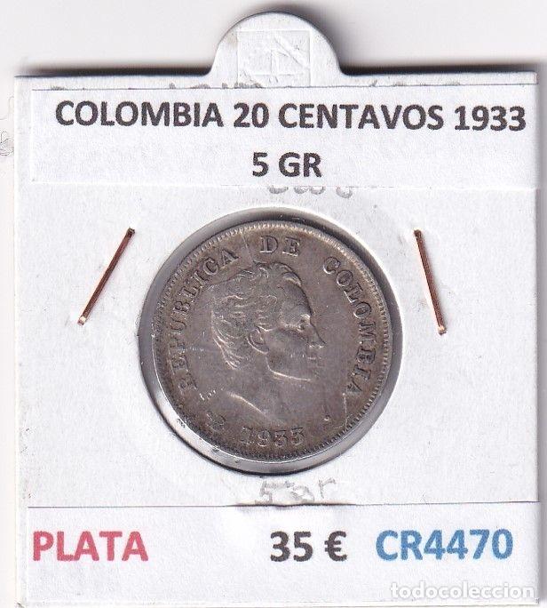Monete antiche di America: CR4470 MONEDA COLOMBIA 20 CENTAVOS 1933 5 GR PLATA
