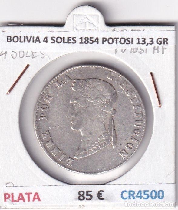Moedas antigas da Am&eacute;rica: CR4500 MONEDA BOLIVIA 4 SOLES 1854 POTOSI 13,3 GR PLATA