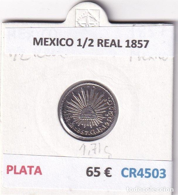 Monete antiche di America: CR4503 MONEDA MEXICO 1/2 REAL 1857 PLATA