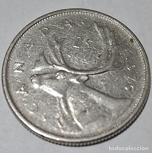 Monedas antiguas de Am&eacute;rica: Canad&aacute;, 25 C&eacute;ntimos 1976, KM#62b. Usada, la de la foto.