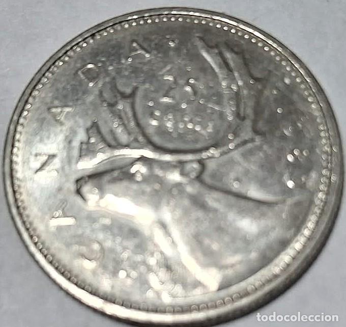 Monedas antiguas de Am&eacute;rica: Canad&aacute;, 25 C&eacute;ntimos 1989, KM#74. Usada, la de la foto.