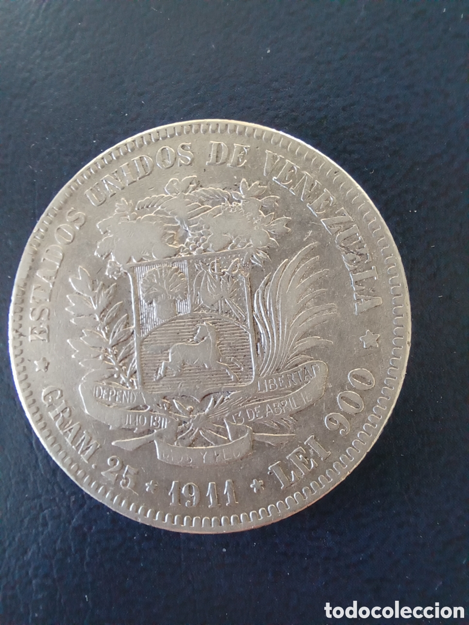 Monedas antiguas de Am&eacute;rica: Moneda 5 bolivares Venezuela 1911 plata 900