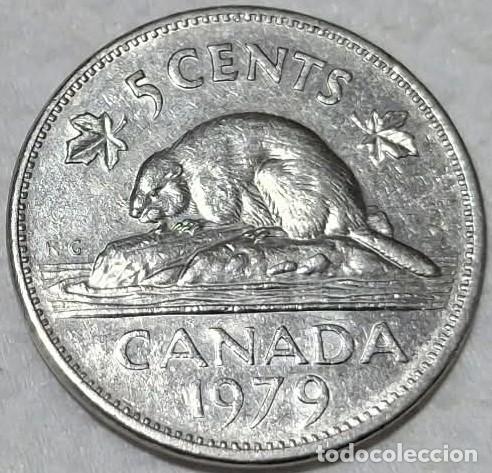 Monedas antiguas de Am&eacute;rica: Canad&aacute;, 5 C&eacute;ntimos 1979, KM#60.2./ Usada, muy bonita, la de la foto.