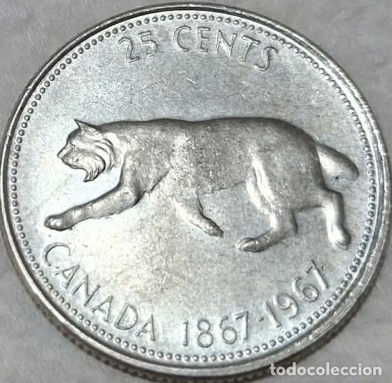 Monedas antiguas de Am&eacute;rica: Canad&aacute;, 25 Centavos 1967, KM#68./ PLATA, brillo original, la de las fotos.