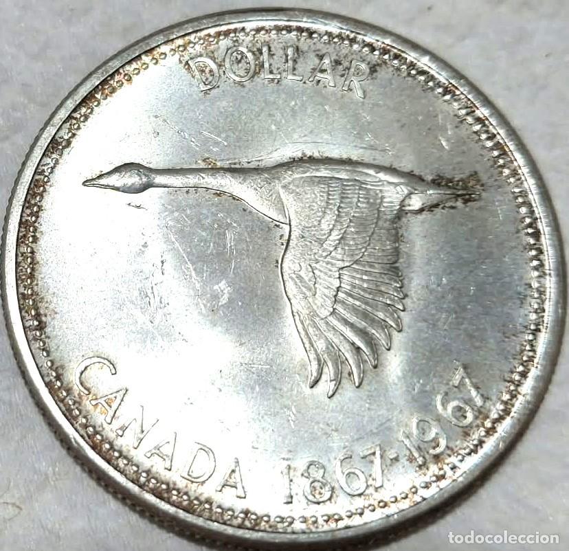 Monedas antiguas de Am&eacute;rica: Canad&aacute;, 1 D&oacute;lar 1967, KM#70./ PLATA./ Sin Circular? Brillo original, alguna p&aacute;tina, la de las fotos.