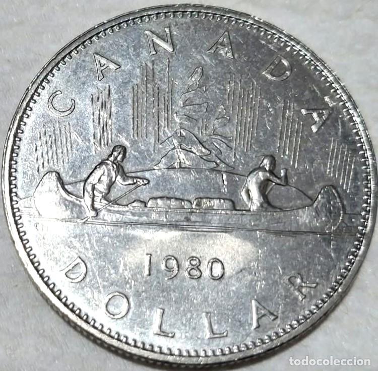 Monedas antiguas de Am&eacute;rica: Canad&aacute;, 1 D&oacute;lar 1980, &rdquo;Canoa&rdquo; KM#120.1./ Muy bonita, la de las fotos.