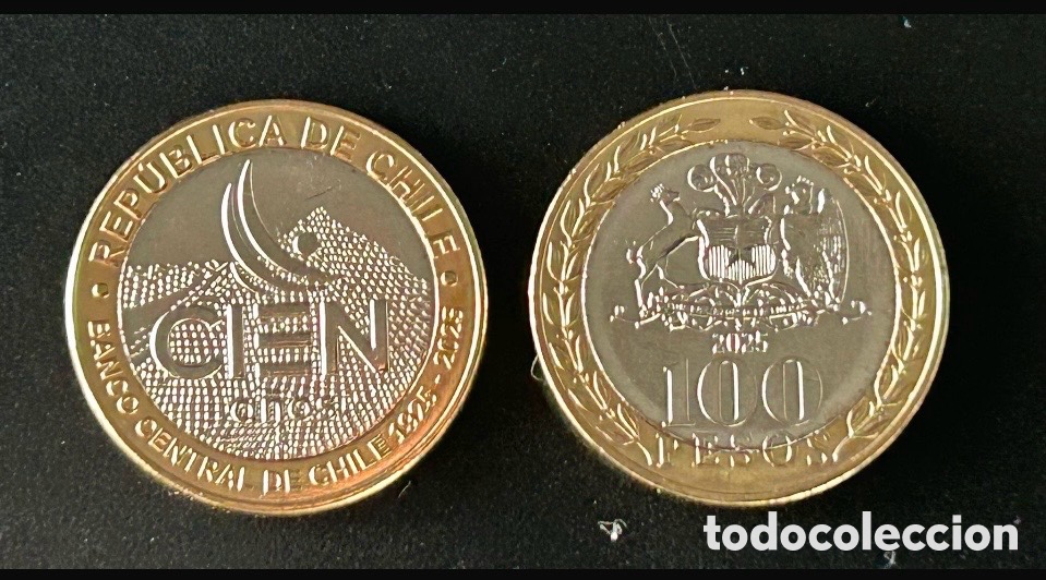 Monedas antiguas de Am&eacute;rica: Chile 100 pesos 2025 100 a&ntilde;os Banco Central