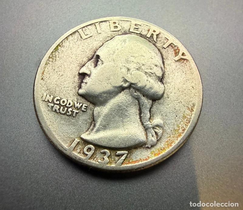 Monedas antiguas de Am&eacute;rica: 1/4 D&oacute;lar 1937 Washington Quarter Plata Estados Unidos
