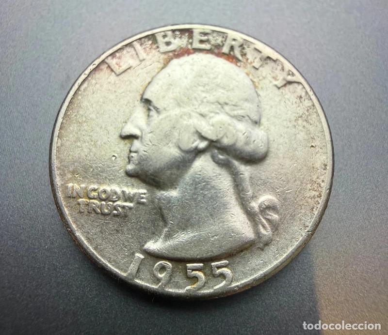 Monedas antiguas de Am&eacute;rica: 1/4 D&oacute;lar 1955 Washington Quarter Plata Estados Unidos