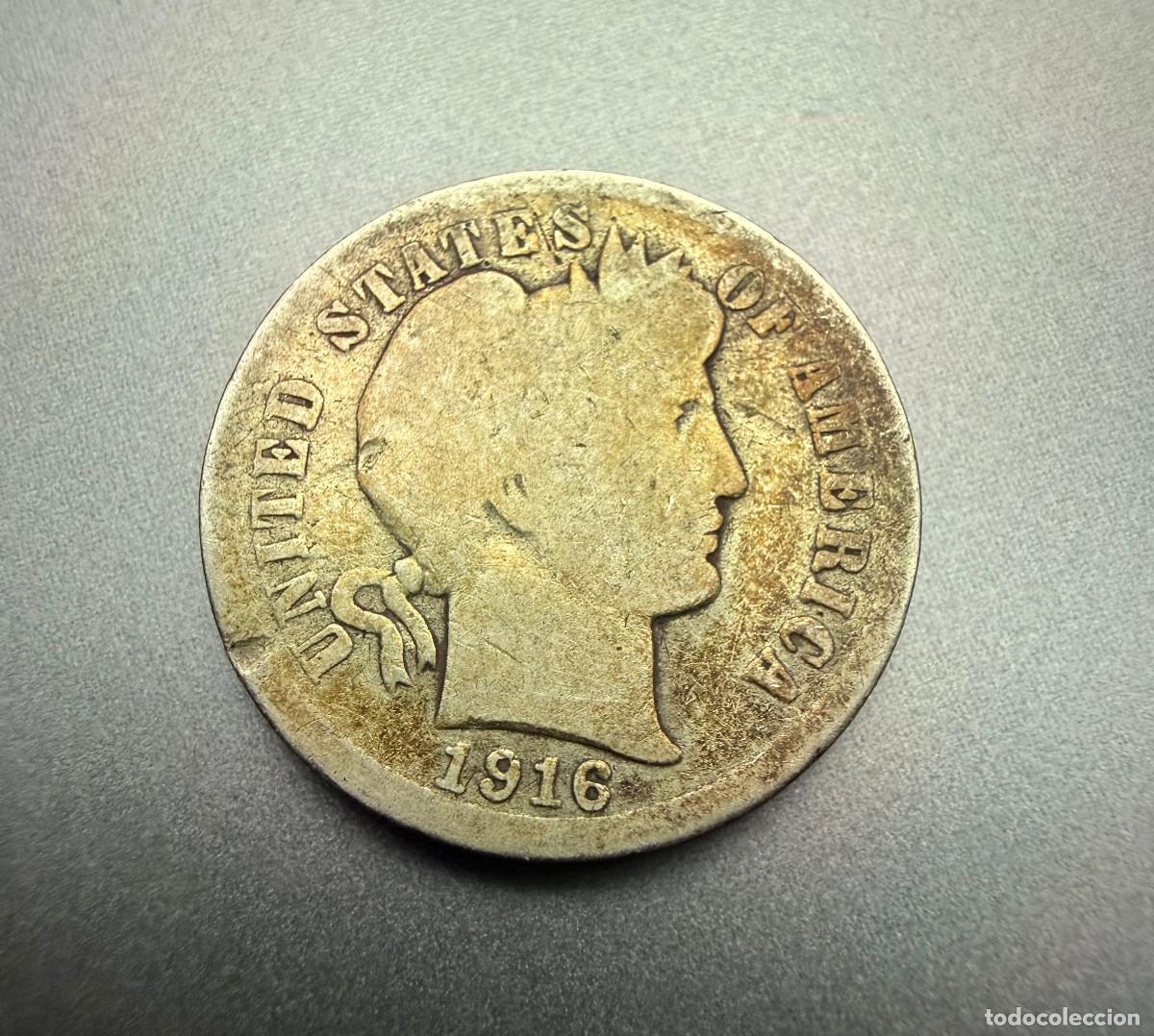 Monedas antiguas de Am&eacute;rica: 1 Dime 1916 Barber Dime Plata .900 USA &Uacute;ltimo a&ntilde;o de la serie