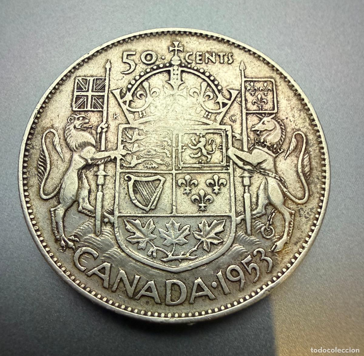 Alte M&uuml;nzen aus Amerika: 50 Centavos Canad&aacute; 1953 Plata Reina Elizabeth II