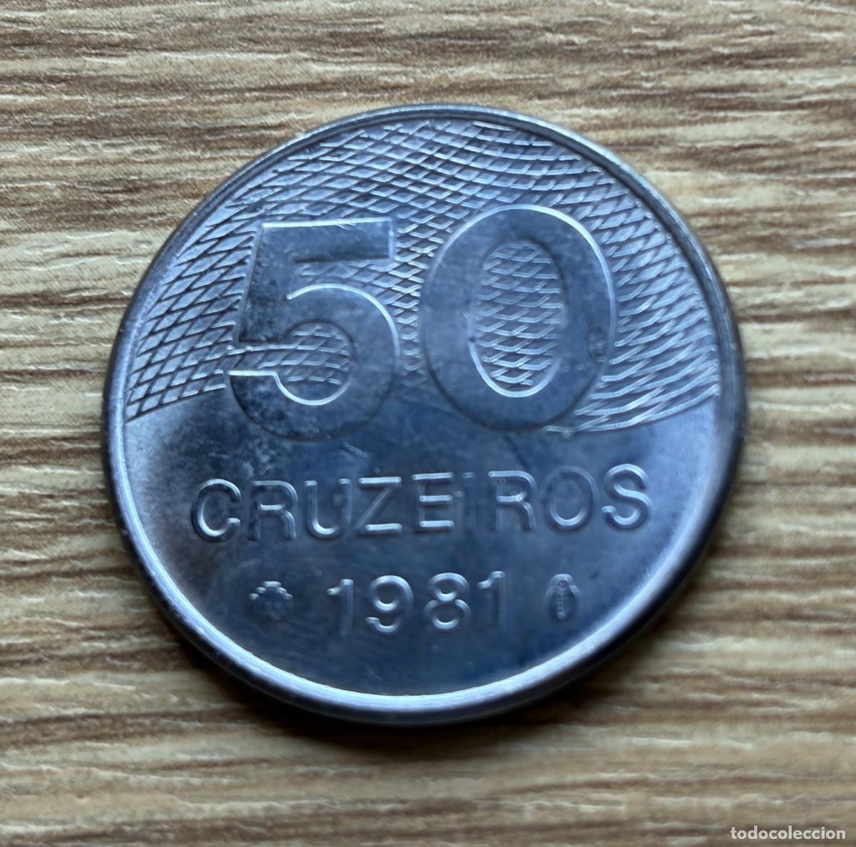 Monedas antiguas de Am&eacute;rica: Brasil - moneda de 50 cruzeiros-a&ntilde;o 1981 - acero inox. buen ejemplar - ver fotos