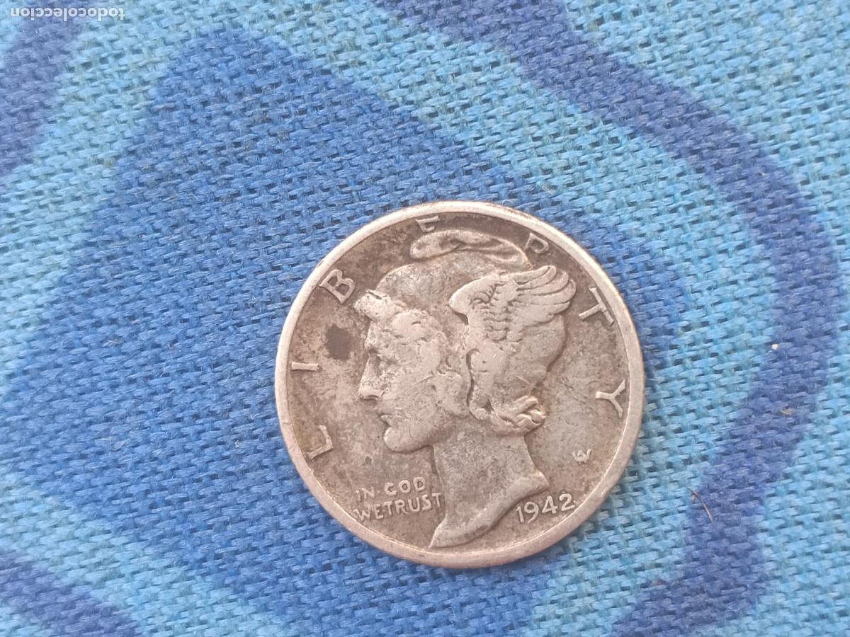 Monedas antiguas de Am&eacute;rica: Estados Unidos USA dime de plata de 1942 D