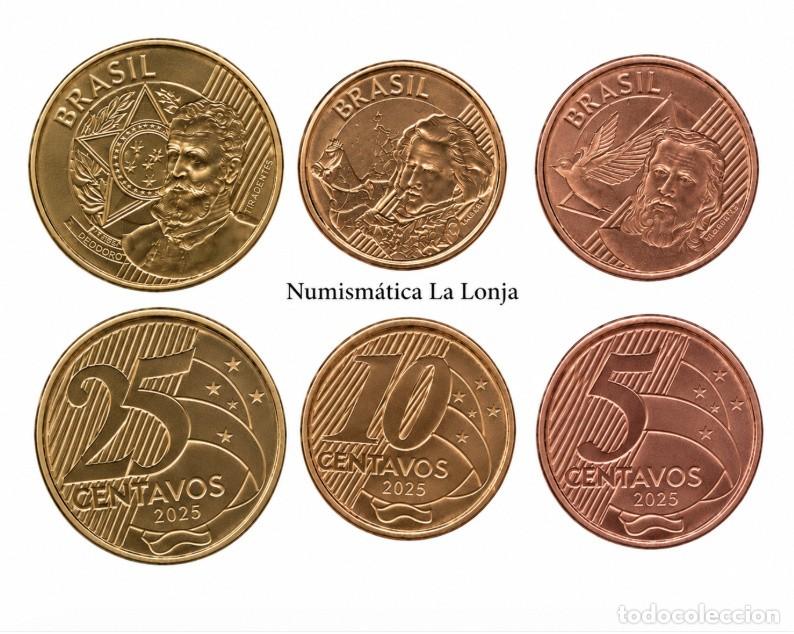 Monnaies anciennes d'Am&eacute;rique: Brasil Set 3 monedas 5 10 25 Centavos 2024-2025 Km 648 649 650 Sc Unc