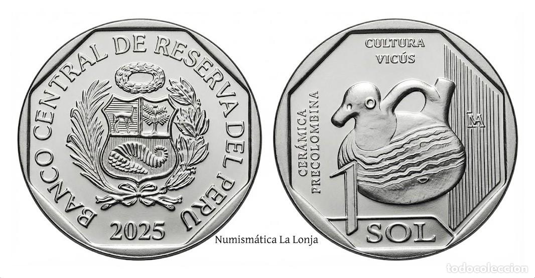 Old Coins of America: Per&uacute; 1 Sol Conmemorativa Cultura Vicus 2025 Km Nuevo Sc Unc