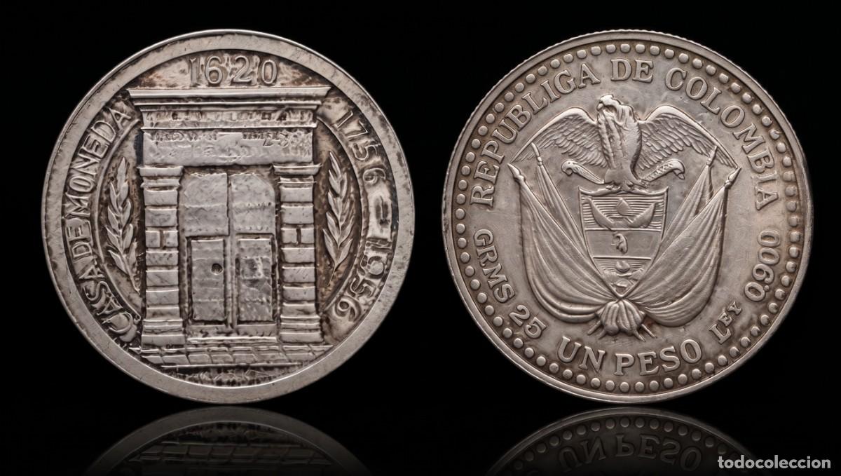 Monedas antiguas de Am&eacute;rica: Colombia 1 Peso Casa de Moneda de Bogot&aacute; 1956 Km 216 Plata
