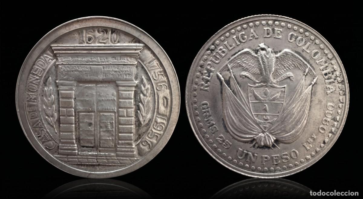 Monedas antiguas de Am&eacute;rica: Colombia 1 Peso Casa de Moneda de Bogot&aacute; 1956 Km 216 Plata