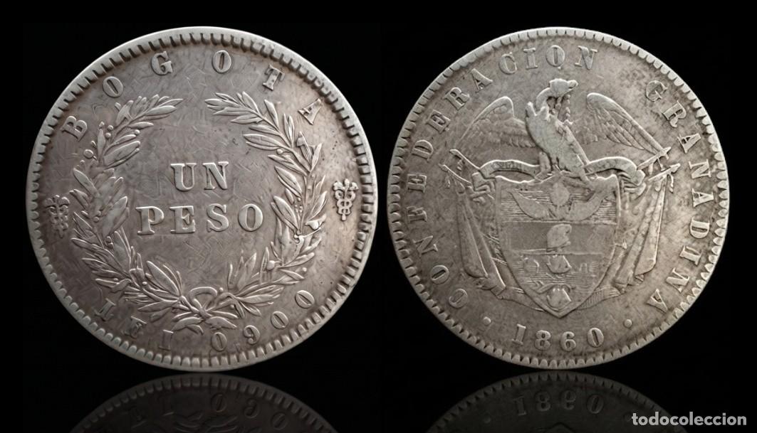 Monedas antiguas de Am&eacute;rica: Colombia 1 Peso 1860 Km 126 Plata
