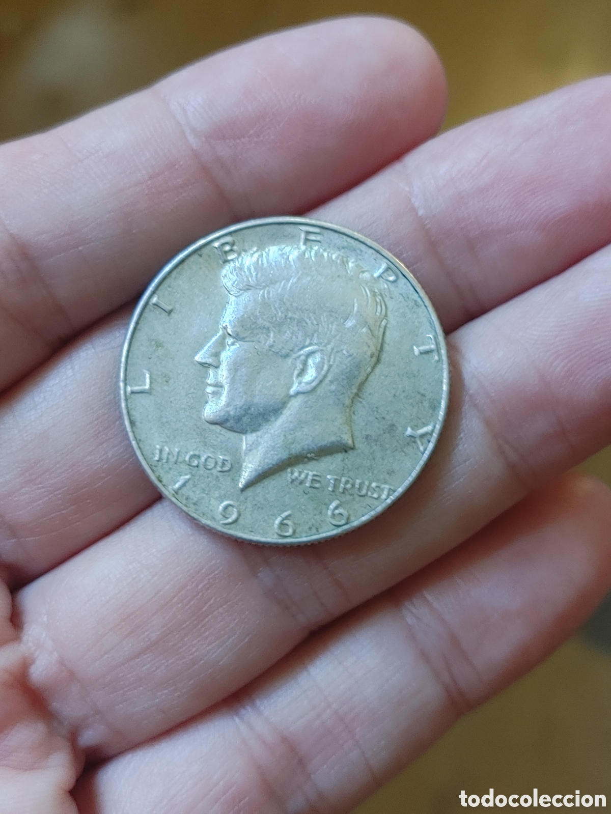 Alte M&uuml;nzen aus Amerika: Medio dolar plata. Kennedy. 1966.