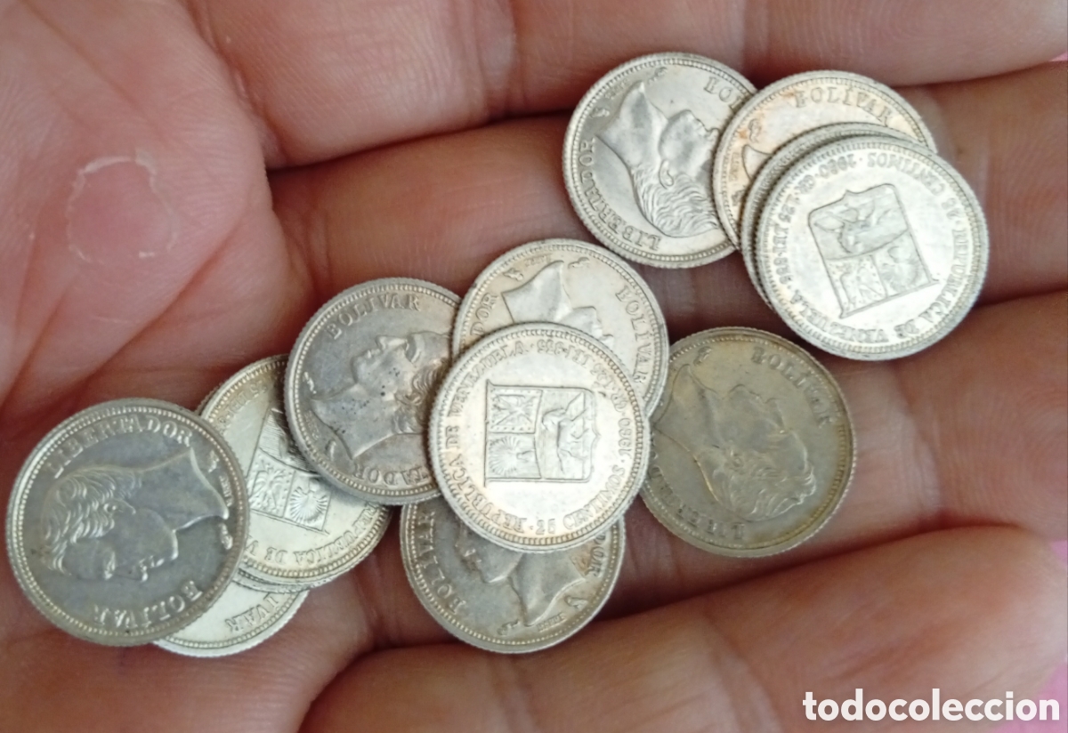 Monedas antiguas de Am&eacute;rica: Monedas de plata lote de 12 Venezuela de 25 c&eacute;ntimos de Bolivar