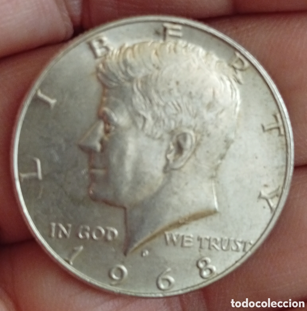 Monedas antiguas de Am&eacute;rica: Moneda de plata medio dolar Estados unidos de Am&eacute;rica de plata a&ntilde;o 1968 Kennedy