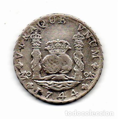 Monedas antiguas de Am&eacute;rica: M&Eacute;XICO 1744, 8 REALES, FELIPE V, KM-103, M&Eacute;XICO, AG, MBC; 2 FOTOS