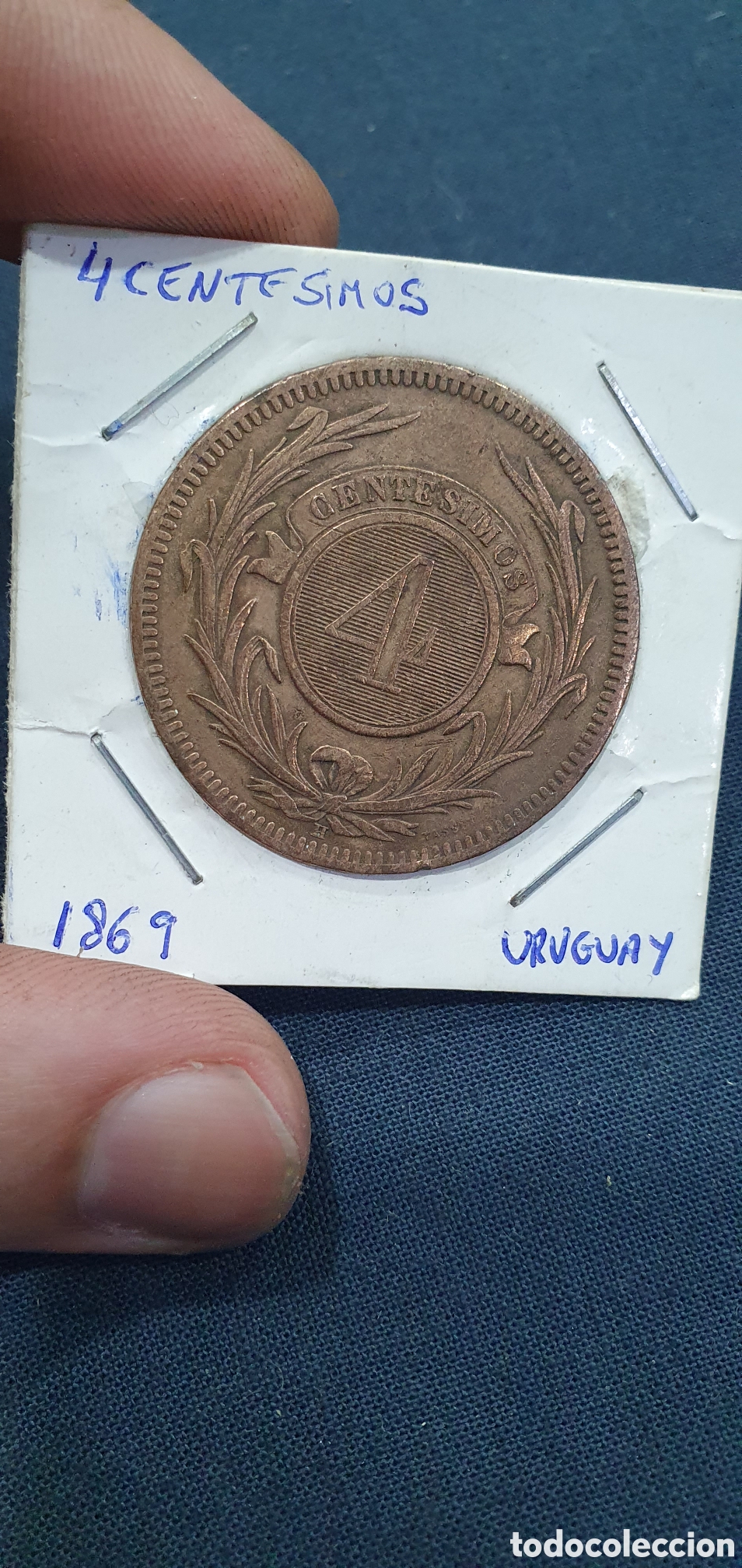 Moedas antigas da Am&eacute;rica: 4 centesimos 1869. Uruguay. (L129)