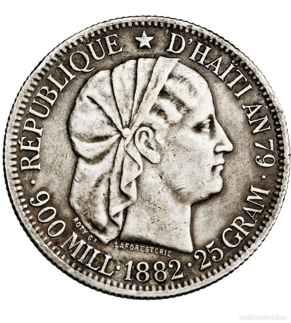 Monedas antiguas de Am&eacute;rica: Muy rara Moneda 1 Gourde Hait&iacute; 1882 Plata