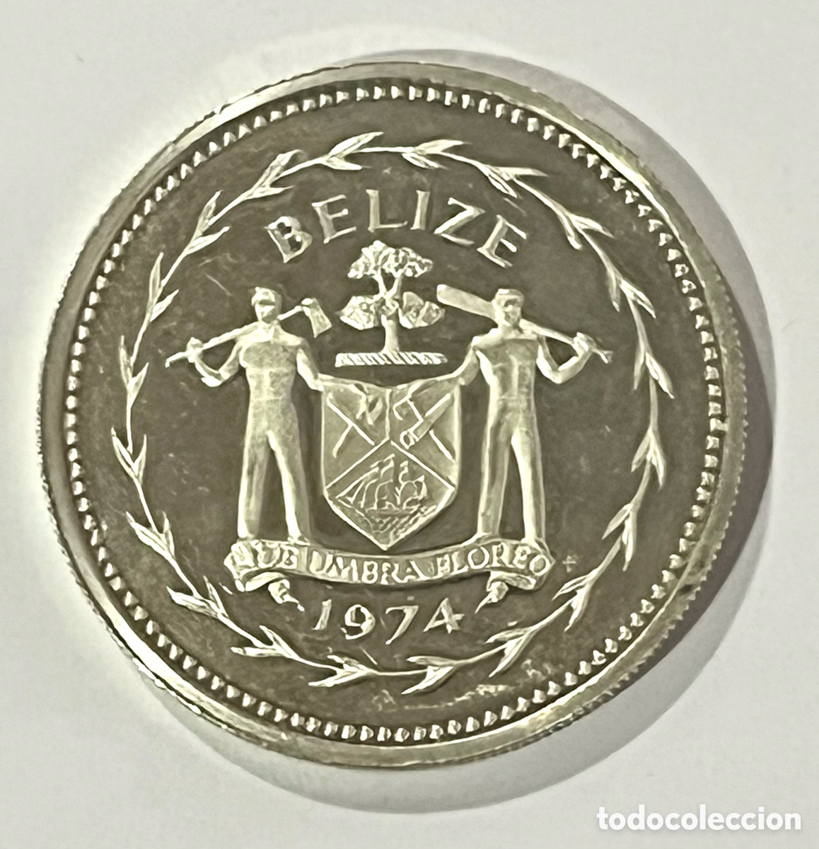 Moedas antigas da Am&eacute;rica: MONEDA 5 D&Oacute;LARES DE BELICE, A&Ntilde;O 1974 - TUC&Aacute;N PICO DE QUILLA - PLATA 925