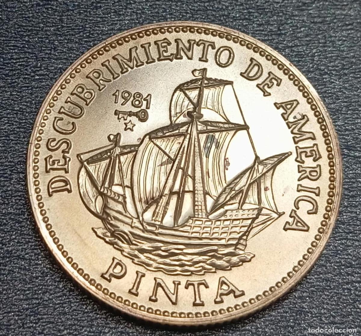 Monedas antiguas de Am&eacute;rica: Moneda PLATA .999 Cuba Descubrimiento de Am&eacute;rica La Pinta 1981 5 pesos