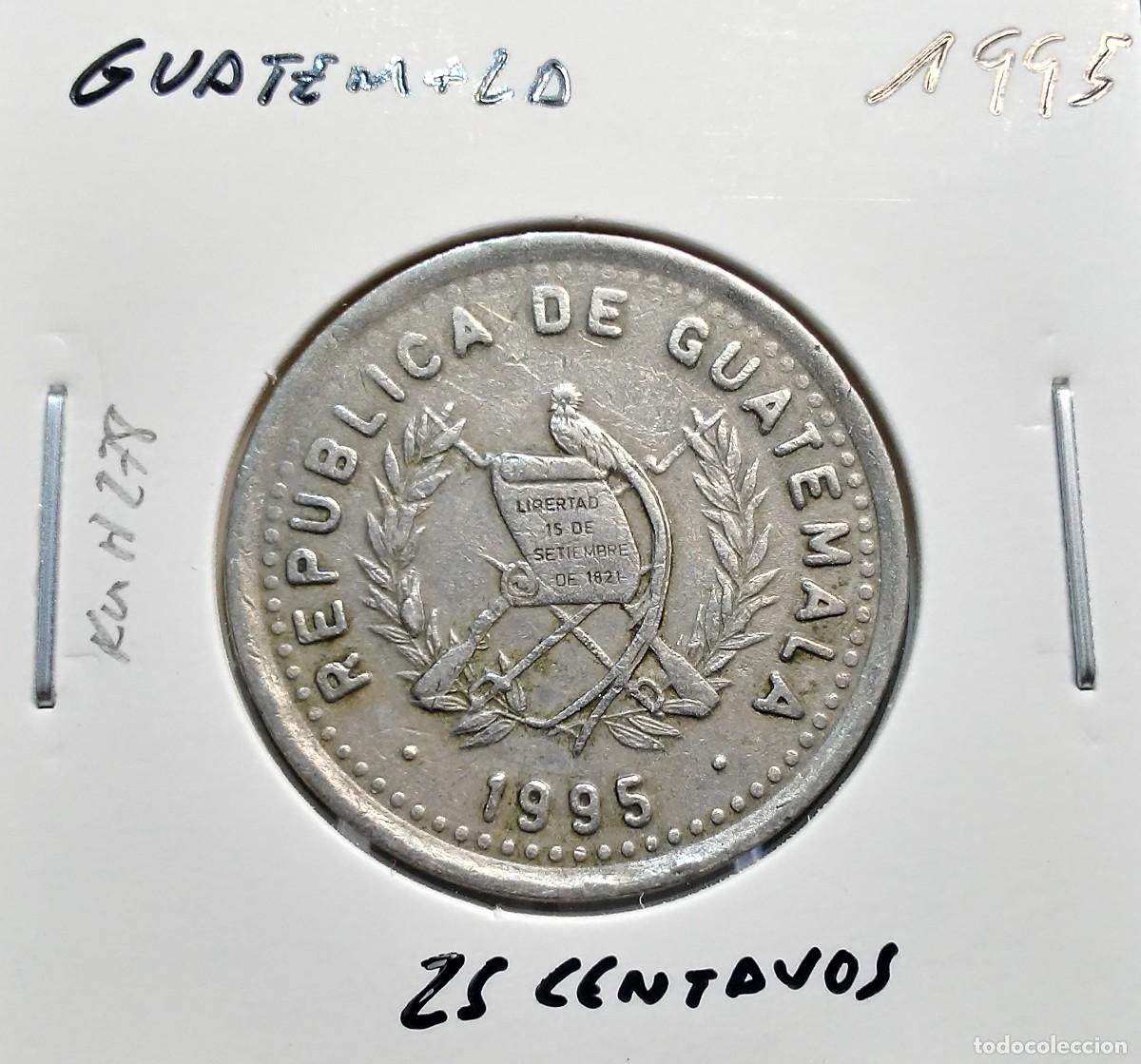 Monedas antiguas de Am&eacute;rica: GUATEMALA 25 CENTAVOS 1995 KM#278 MBC.