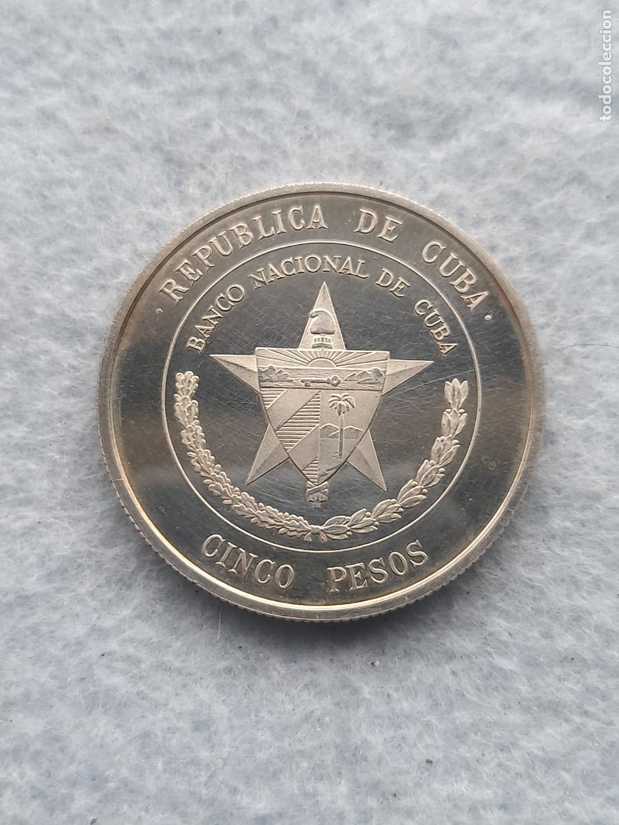 Moedas antigas da Am&eacute;rica: Cuba. 5 Pesos. A&ntilde;o 1975. Plata.