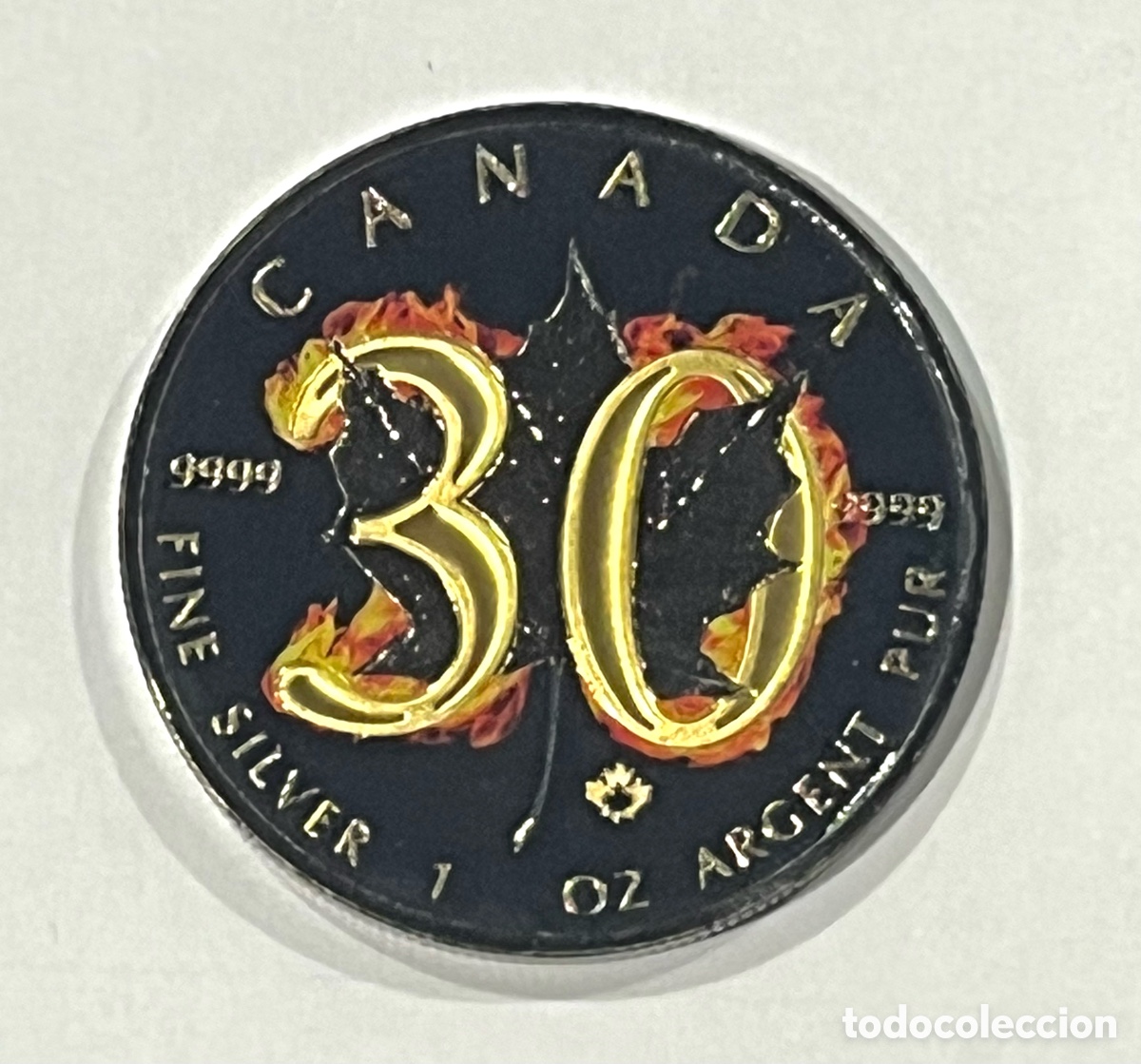 Monnaies anciennes d'Am&eacute;rique: MONEDA 30 ANIVERSARIO HOJA DE ARCE, 5 DOLLARS (1988-2018), 1 ONZA PLATA PURA 999 - CANADA