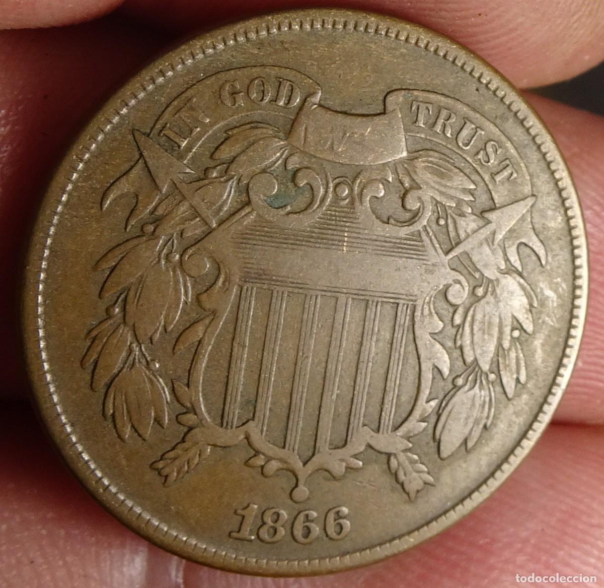 Monedas antiguas de Am&eacute;rica: ANTIGUA MONEDA 2 CENTS 1866, USA, VER FOTOS