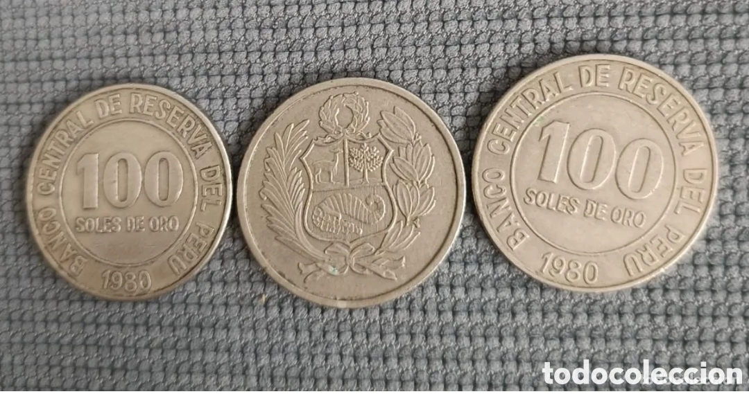 Monedas antiguas de Am&eacute;rica: 3 MONEDAS DE 100 SOLES DE ORO DE PERU. 1980