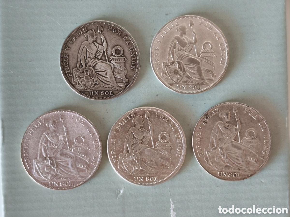Monedas antiguas de Am&eacute;rica: 1 sol Per&uacute; plata 0.500 varios a&ntilde;os