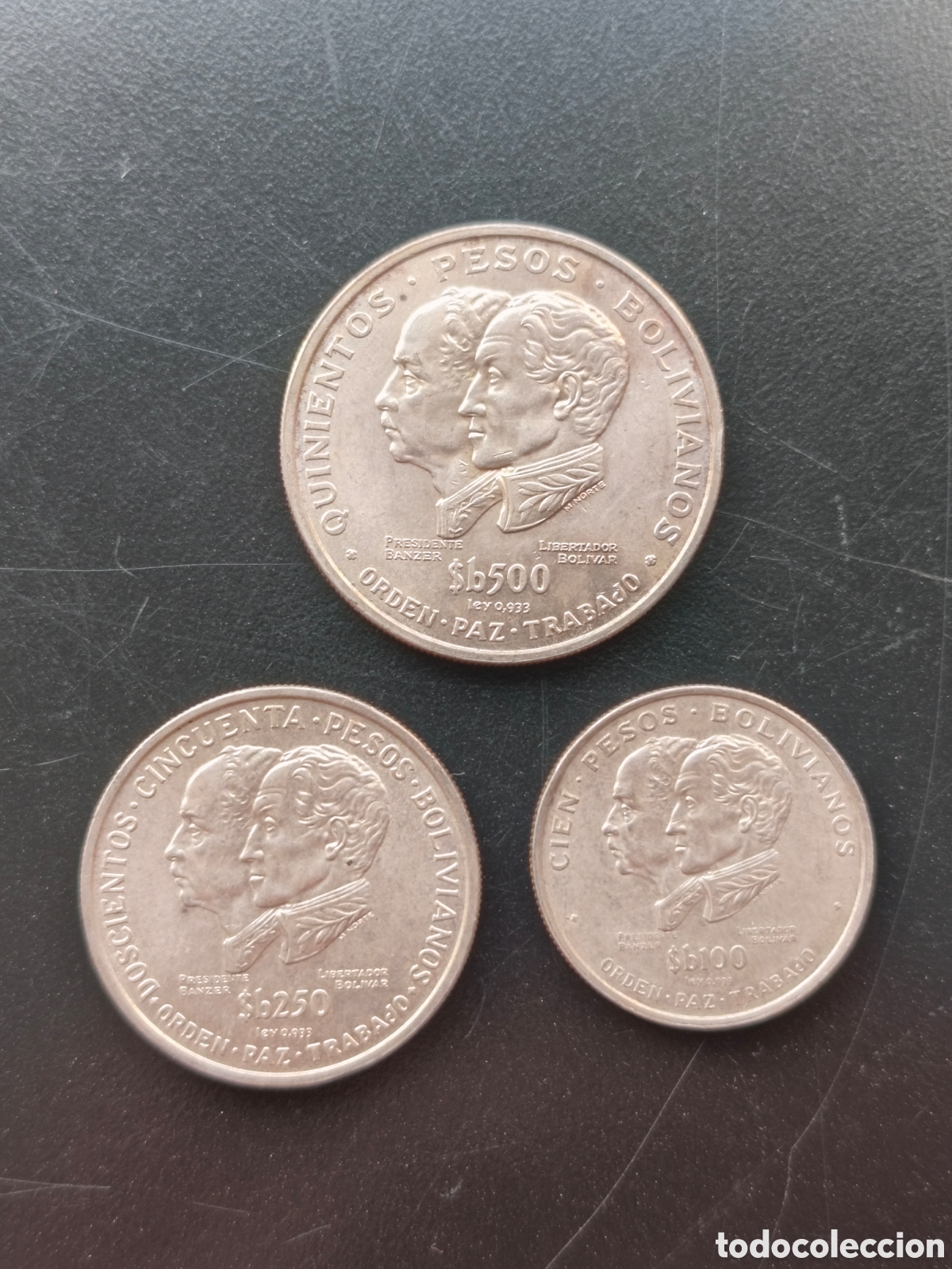 Monedas antiguas de Am&eacute;rica: Lote 3 monedas Bolivia 1975 plata 0.933