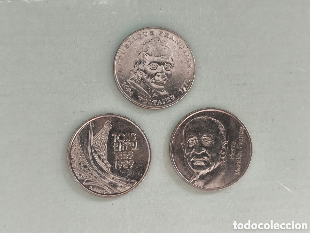 Monedas antiguas de Am&eacute;rica: Lote 3 monedas conmemorativas 5 francos Francia