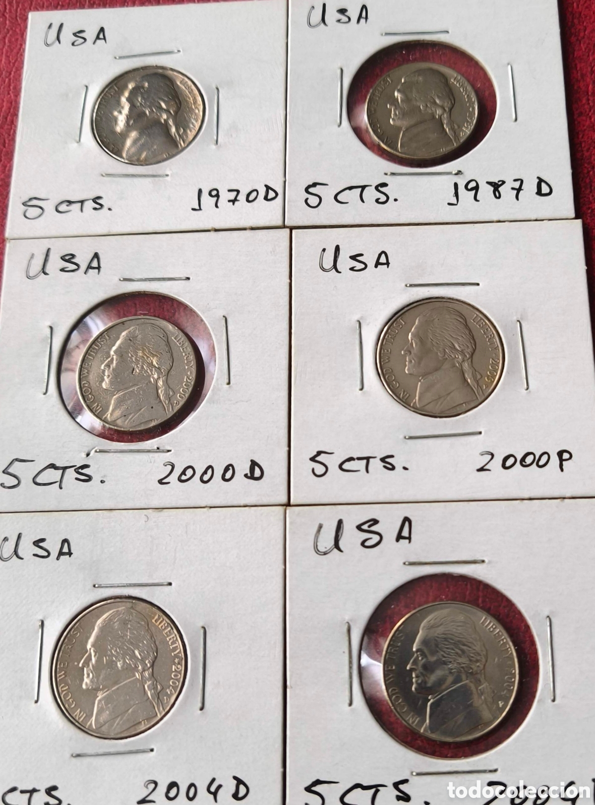 Monedas antiguas de Am&eacute;rica: EEUU. 1970-2004. Set de monedas de 5 centavos