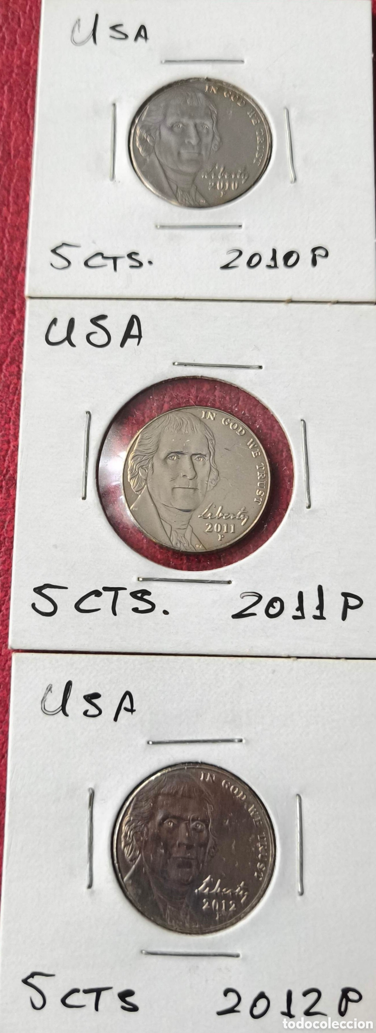 Monedas antiguas de Am&eacute;rica: EEUU. 2010-12. set de monedas de 5 centavos. Jefferson