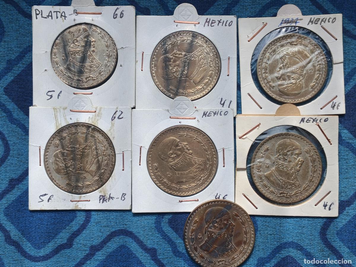 Monedas antiguas de Am&eacute;rica: M&eacute;xico. 7 monedas surtidas de un peso de plata
