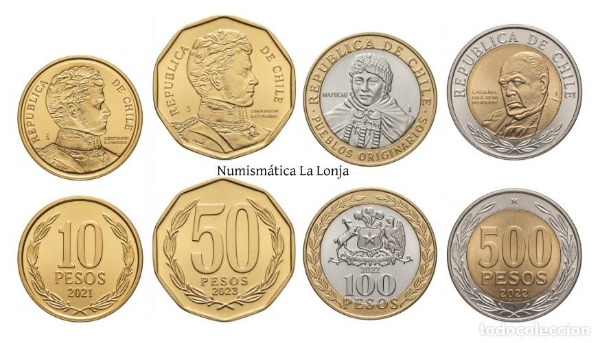 Alte M&uuml;nzen aus Amerika: Chile Set 4 monedas 10 50 100 500 Pesos 2021-2023 Km 219.2-236 Sc Unc