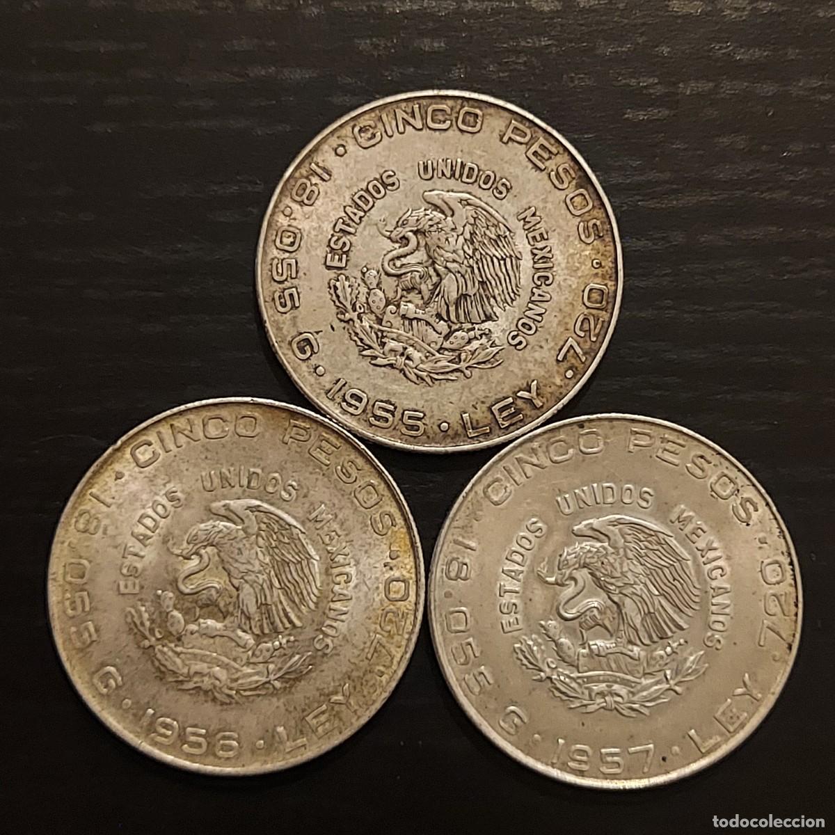 Monedas antiguas de Am&eacute;rica: 5 pesos mexicanos x3 piezas