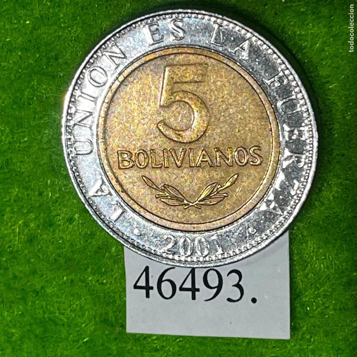 Monedas antiguas de Am&eacute;rica: Bolivia 5 bolivianos 2001, bimet&aacute;lica