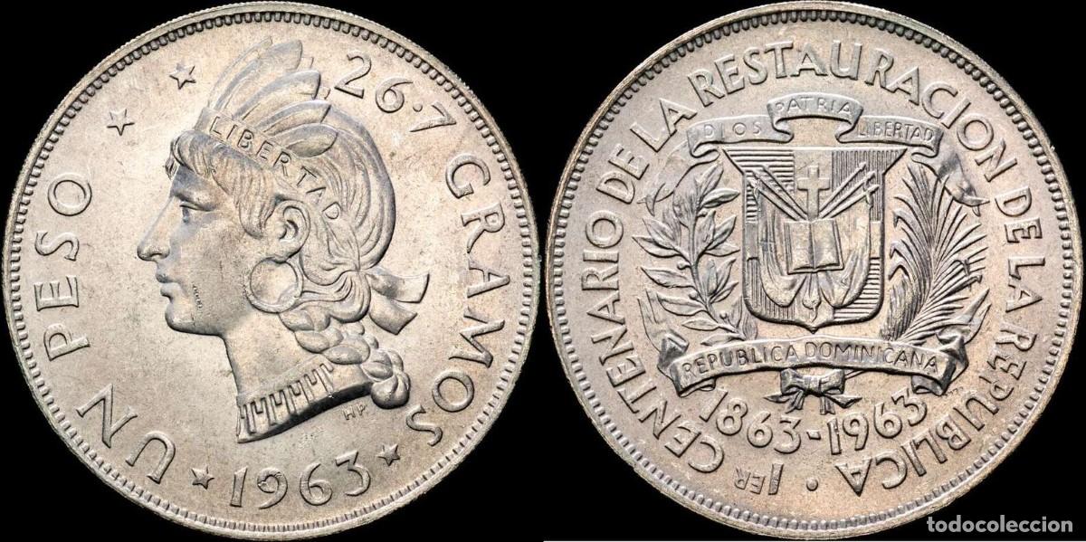 Monedas antiguas de Am&eacute;rica: REPUBLICA DOMINICANA 1 PESO PLATA 1963 CENTENARIO DE LA REPUBLICA