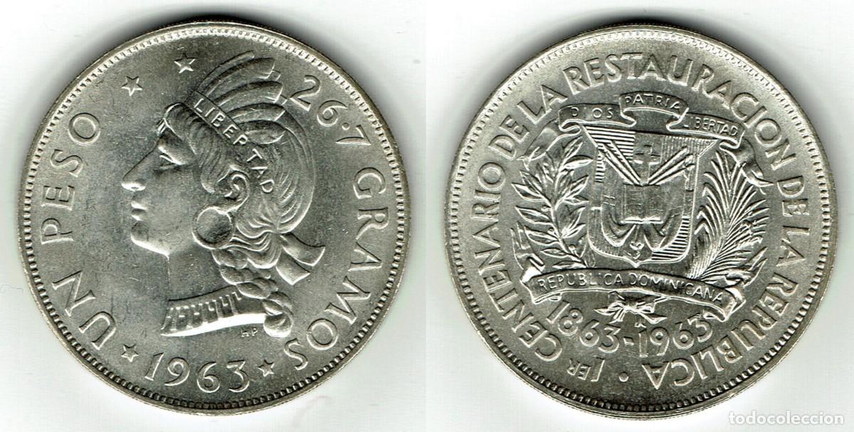 Monedas antiguas de Am&eacute;rica: REPUBLICA DOMINICANA 1 PESO PLATA 1963 CENTENARIO DE LA REPUBLICA S/C