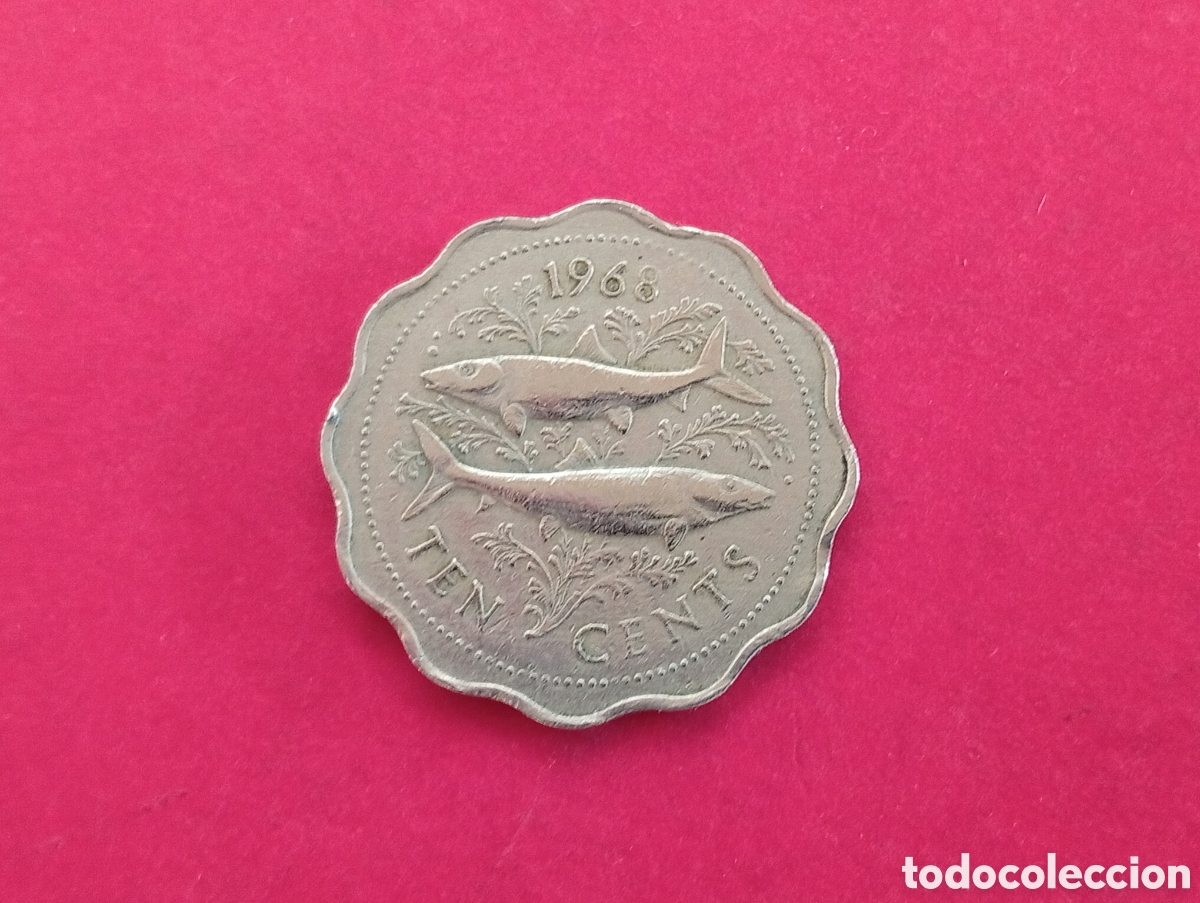 Moedas antigas da Am&eacute;rica: 10 cents de Bahamas 1968